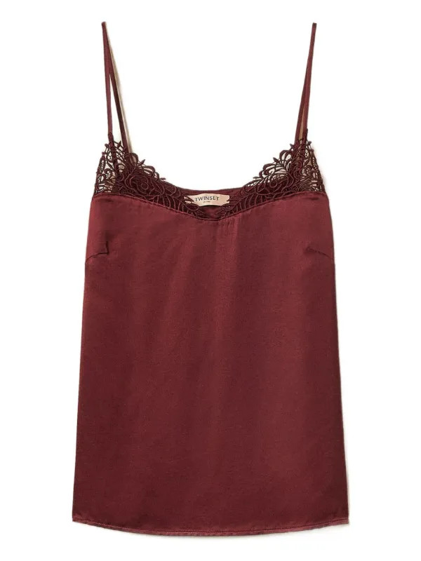 TWINSET lace-trimmed Top | Red | FARFETCH AE | Farfetch Global