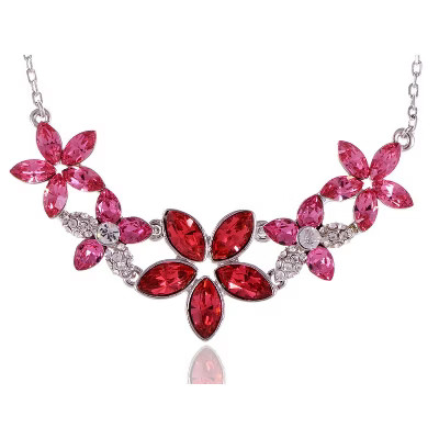 Anna-Kaci Women's Floral Crystal Statement Necklace, Rhinestone Accents, Adjustable Chain - Red | Target