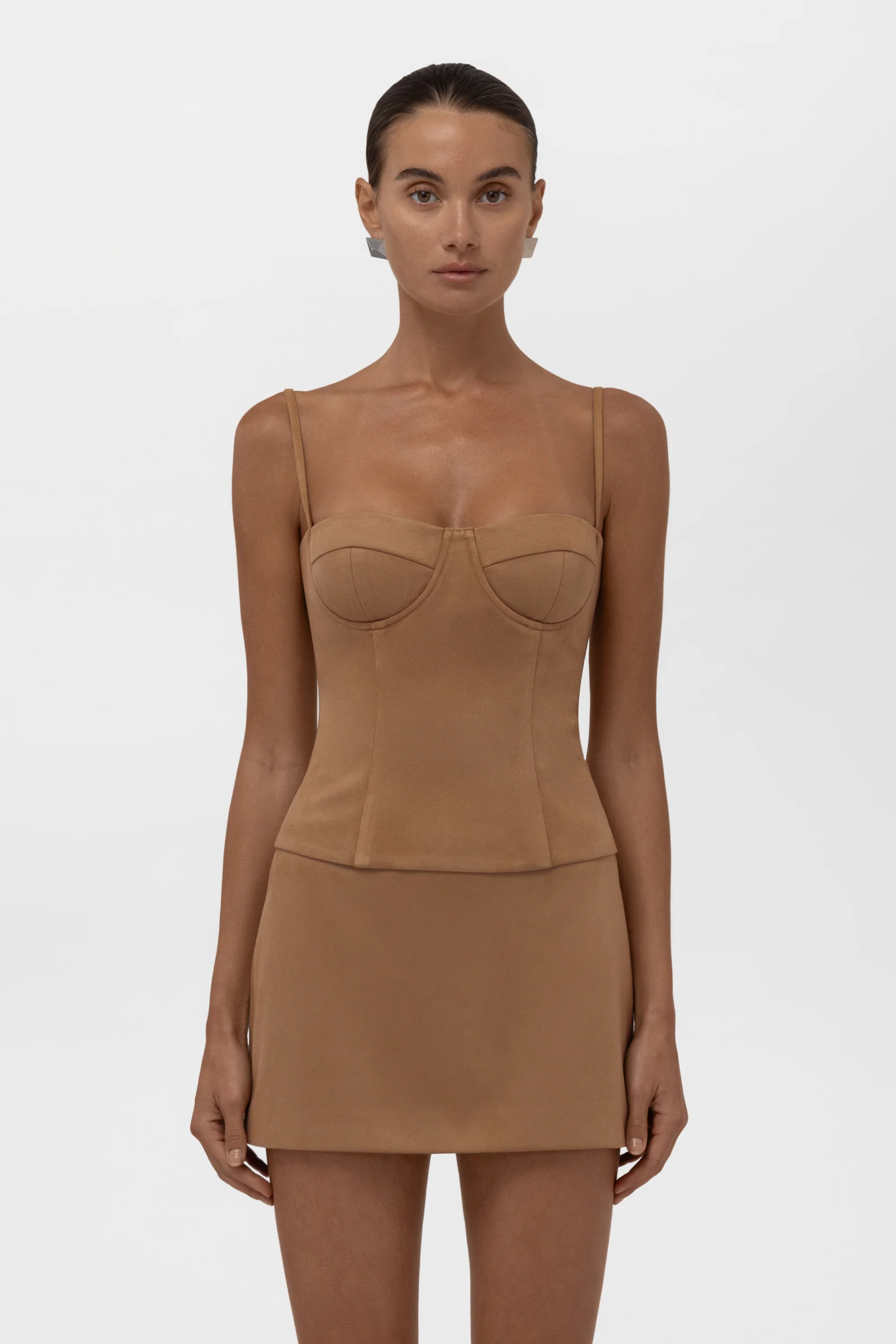 Fawn Faux Suede Bustier Corset Top - Camel | LEAU (US)