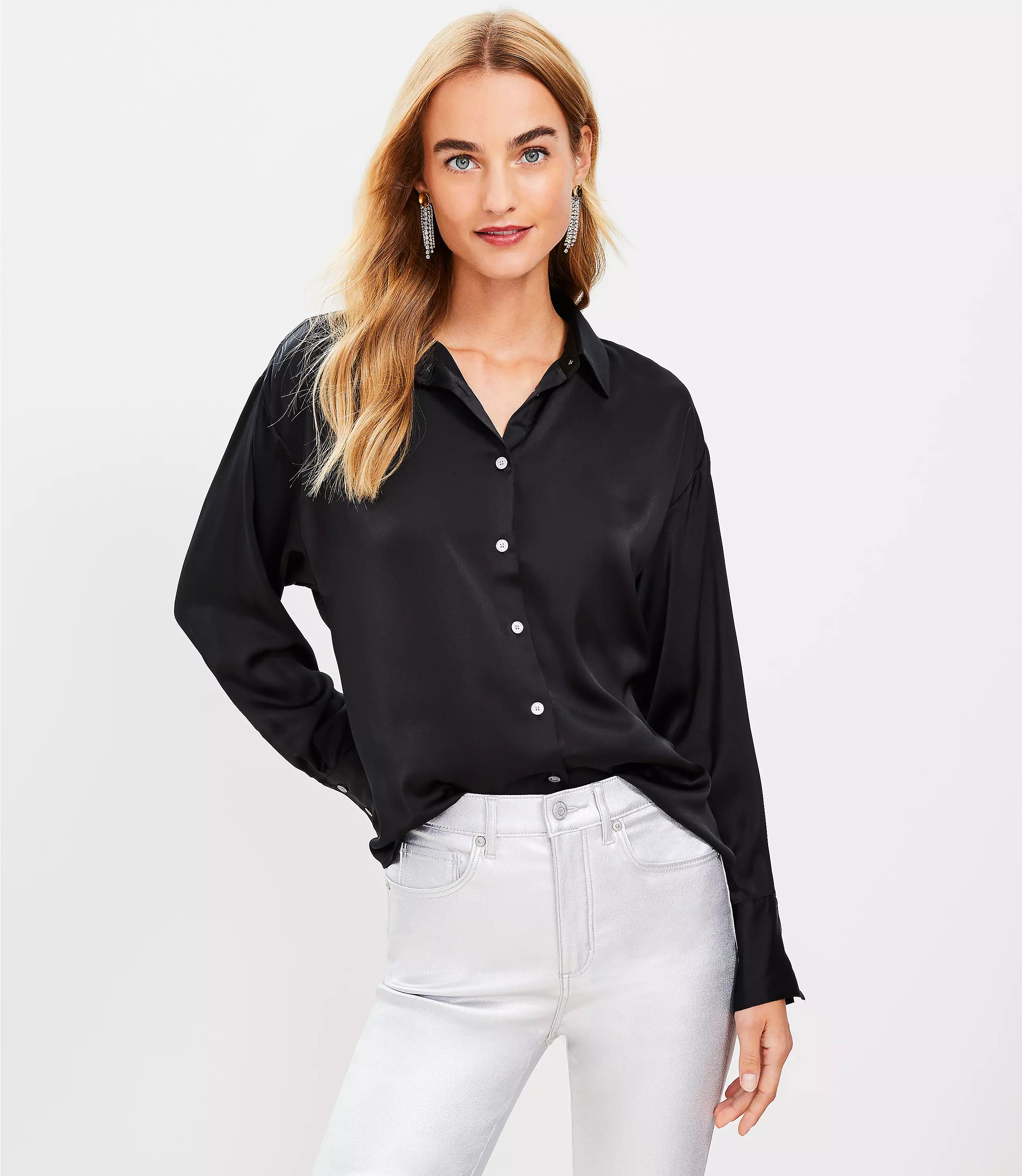 Petite Satin Everyday Shirt | LOFT