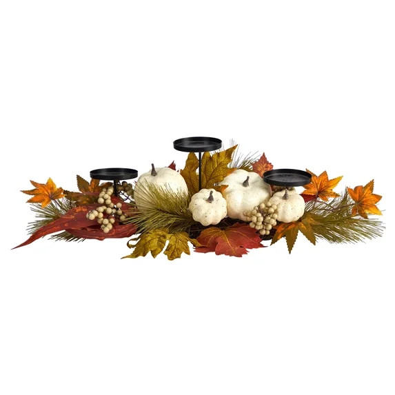 Nearly Natural 22" Fall Pumpkin and Maple Leaf Autumn Candelabrum Artificial Flowers, Multi-color | Walmart (US)