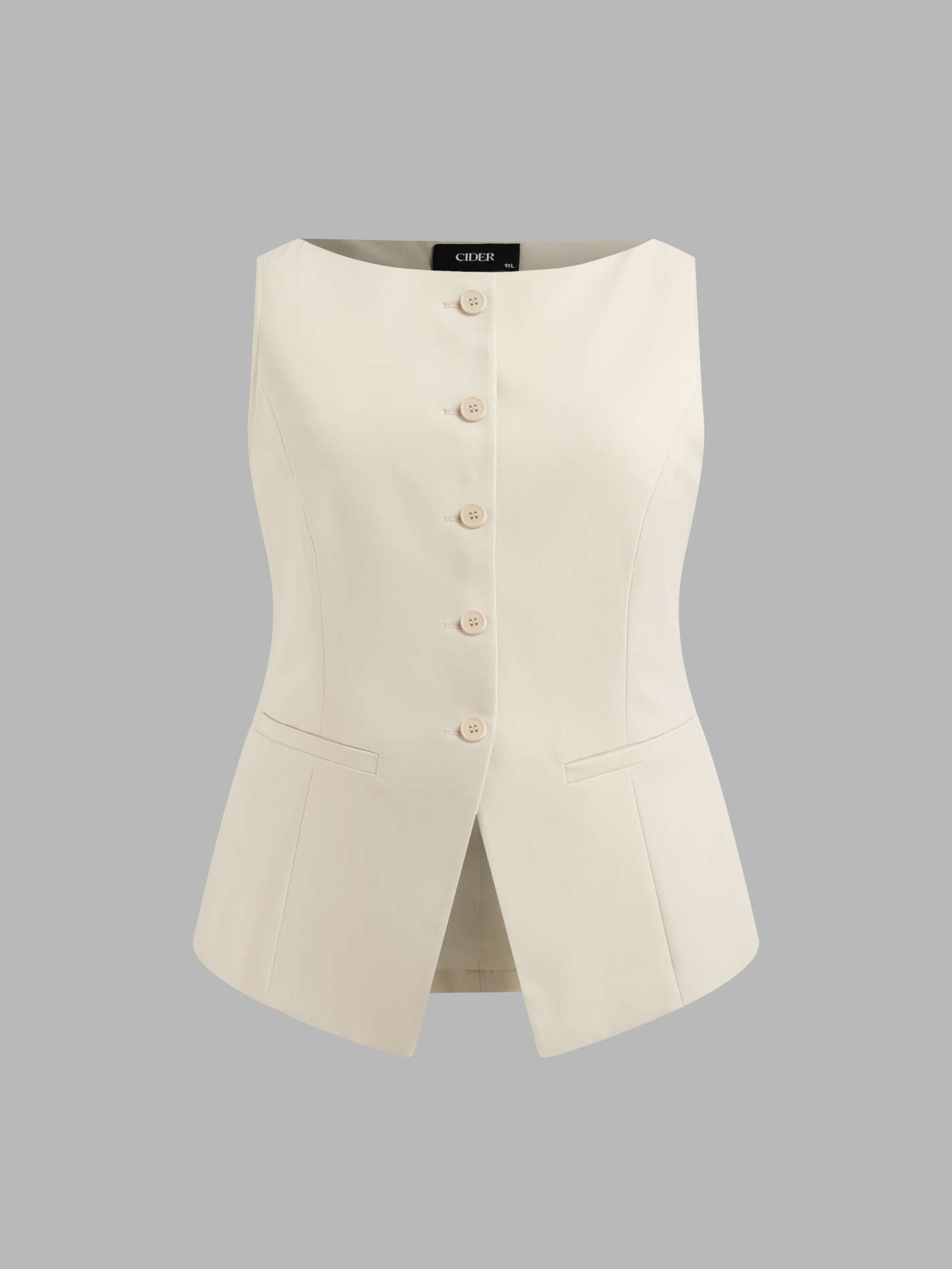 Woven Boat Neck Solid Button Vest Curve & Plus | Cider