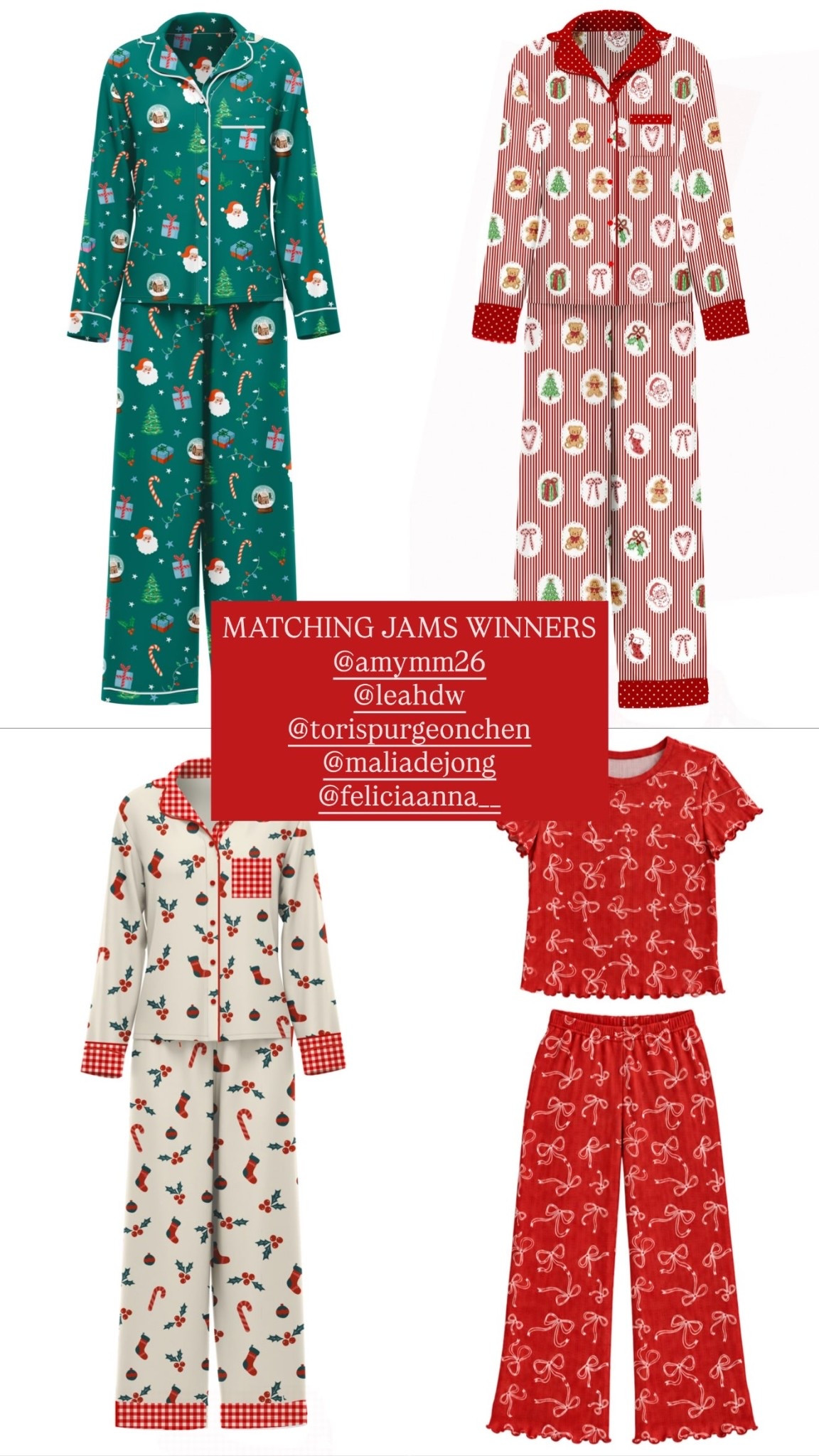 MATCHING JAMS WINNERS
@amymm26 
@leahdw 
@torispurgeonchen 
@maliadejong 
@feliciaanna__