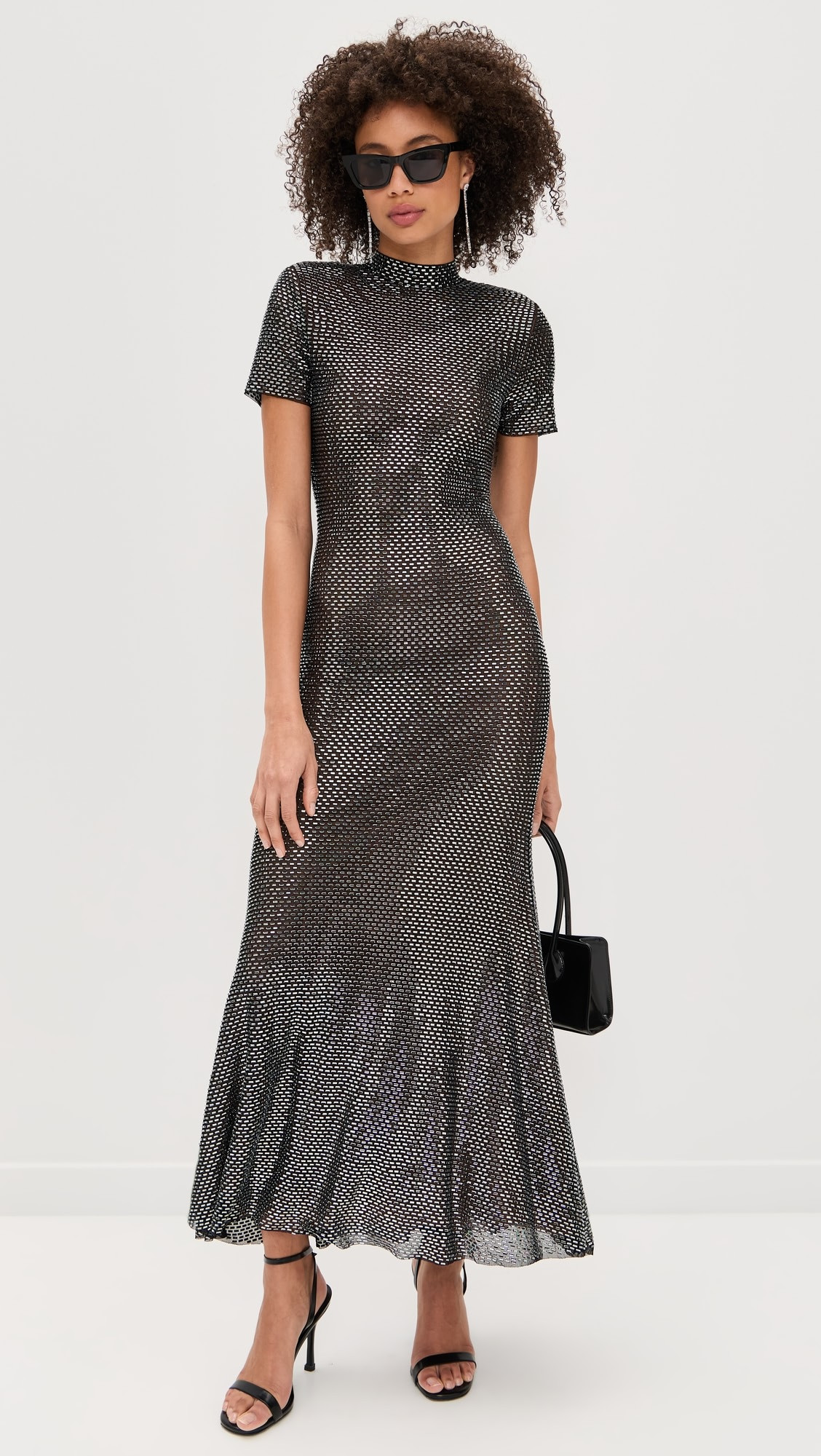 Gunmetal Rhinestone Mesh Midi Dress | Shopbop