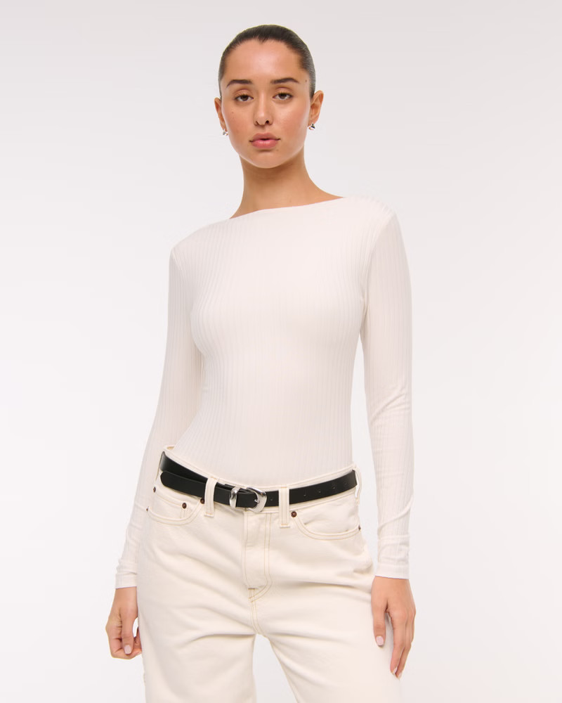 Long-Sleeve Wide Rib Slash Bodysuit | Abercrombie & Fitch (US)