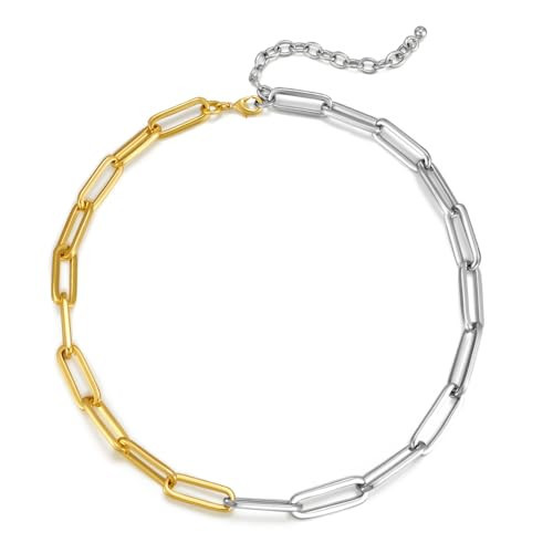 LILIE&WHITE Gold Necklace For Women Gold And Silver Necklace Two Tone Necklace Choker Chain Necklace Chic Link Chunky Gold Necklace Paperclip Chain Necklace Gift | Amazon (US)