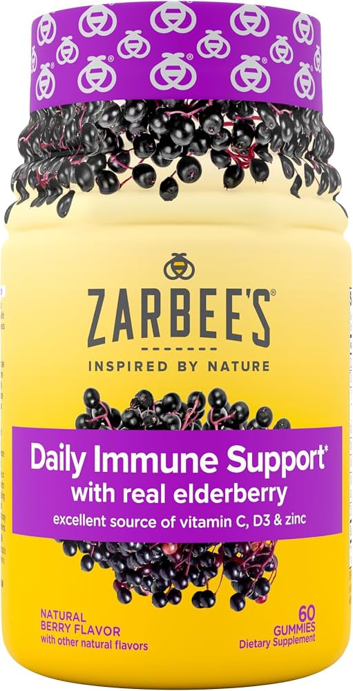 Zarbee’s Elderberry Gummies Daily Immune Support Supplement with Vitamins A C D E & Zinc, Black... | Amazon (US)