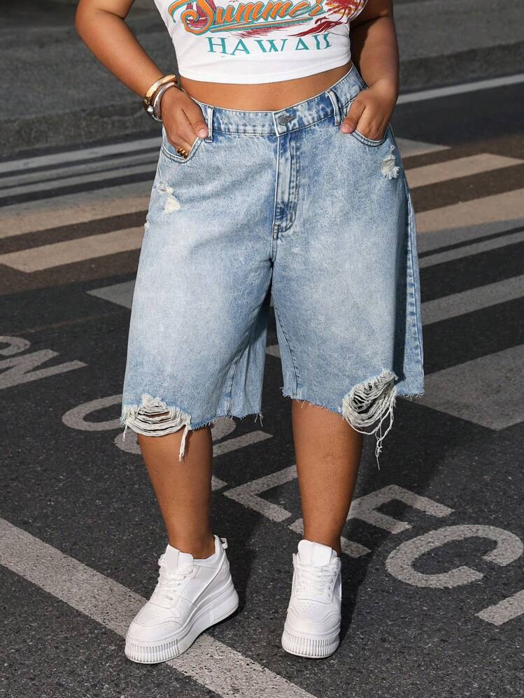Light Blue Denim Shorts | SHEIN