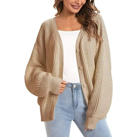Cardigan Sweaters for Women Womens Cardigan Sweater Loose Fit Outerwear Waffle Knit Batwing Sweater  | Walmart (US)