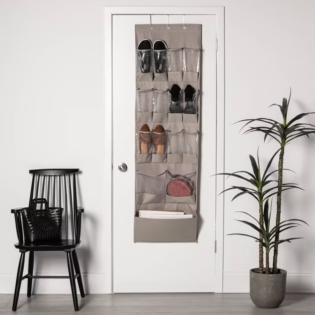 15 Pocket Over the Door Hanging Shoe Organizer Gray - Room Essentials™ | Target