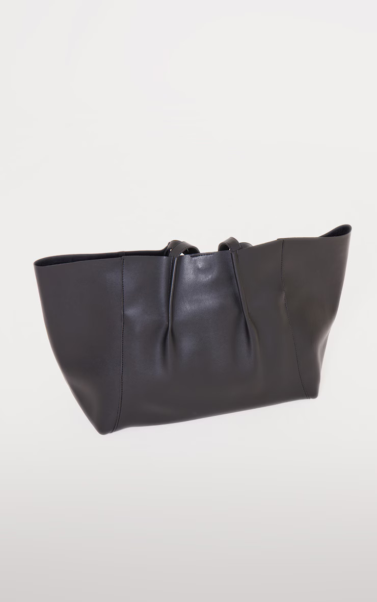 Black Pleated Handle Detail Large Tote Bag | PrettyLittleThing US