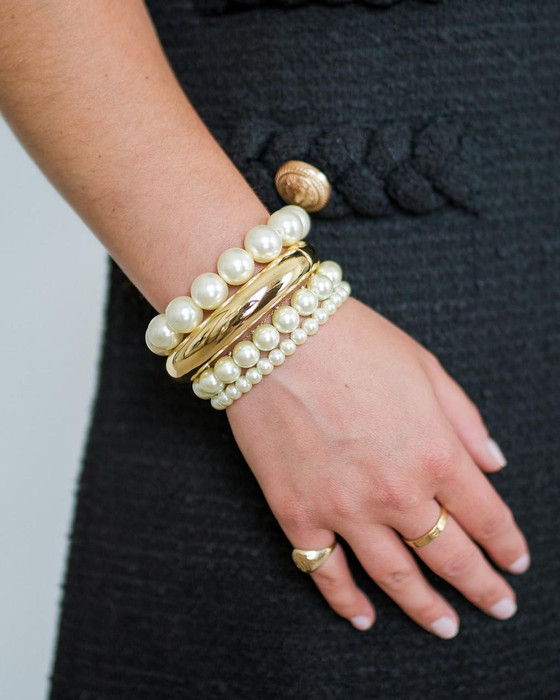 Gold & Pearl Bracelet Stack - 3 Krickett Bracelets & The Quinn - Gold Bangle - 4 Bracelet Stack | Lisi Lerch Inc