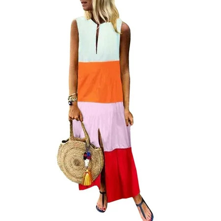 Cindysus Women Bohemian Sleeveless Summer Beach Sundress Ladies Hawaiian Maxi Dresses Multi-layered  | Walmart (US)