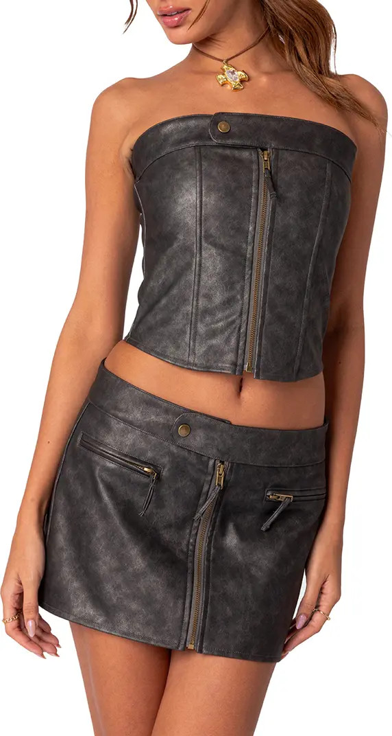 EDIKTED Ziva Lace Up Strapless Faux Leather Corset Top | Nordstrom | Nordstrom