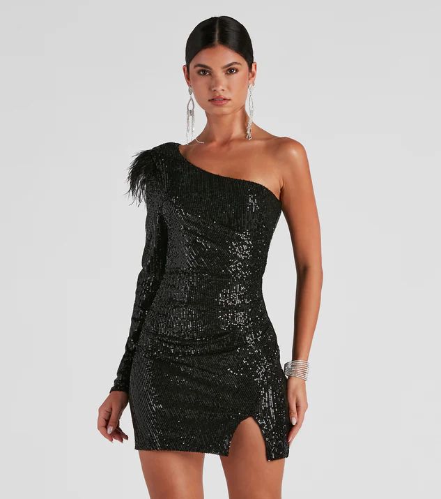 Cassidy Formal Sequin Feather Dress | Windsor Stores