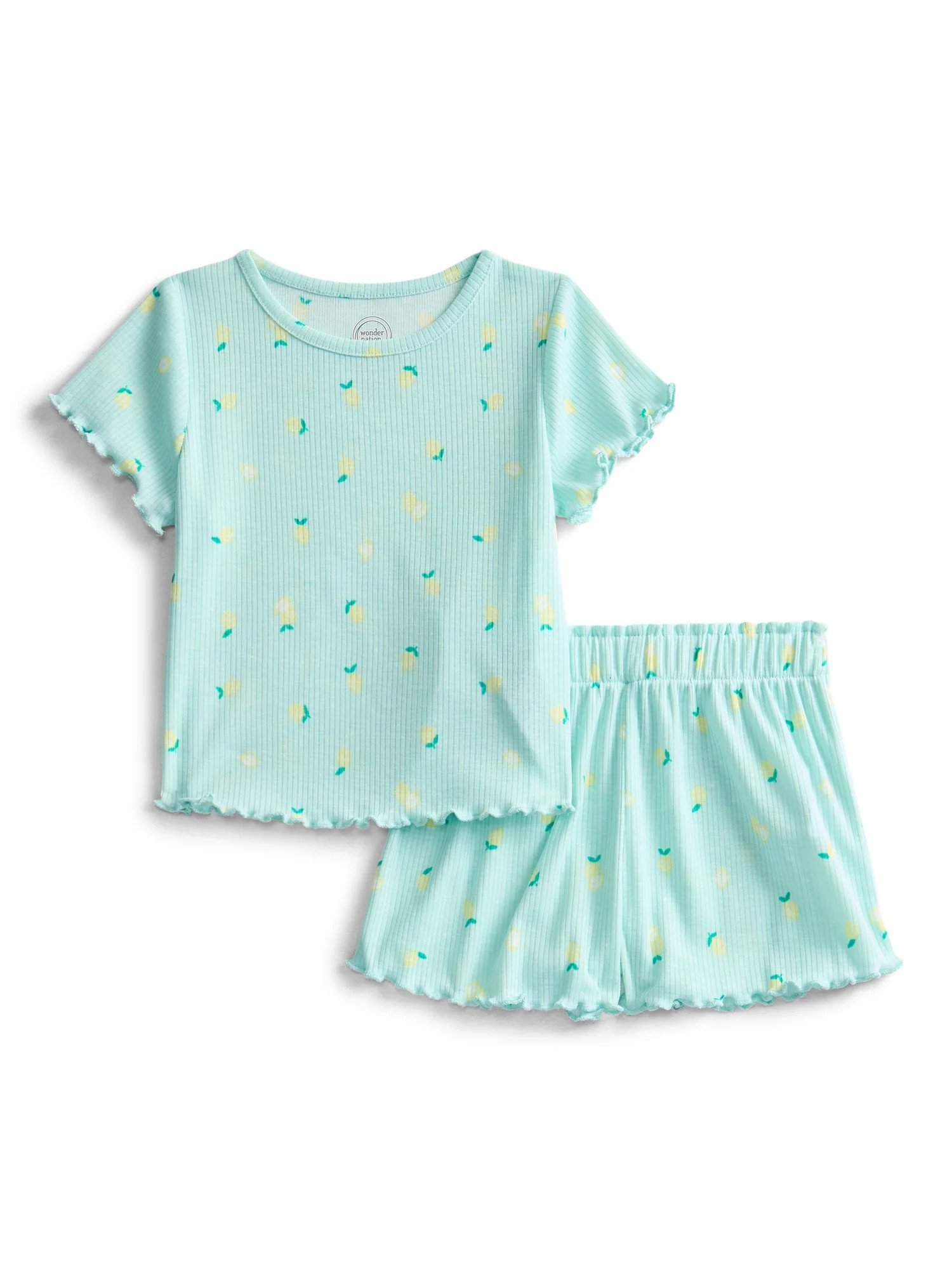 Wonder Nation Toddler Girl's Ribbed Print Tee and Shorts, 2-Piece Pajama Set, Sizes 12M-5T | Walmart (US)