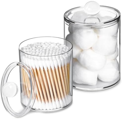 2 Pack Qtip Holder,Canister Apothecary Jar Set, Bathroom Jars with Lids Set for Cotton Swabs, Bal... | Amazon (US)