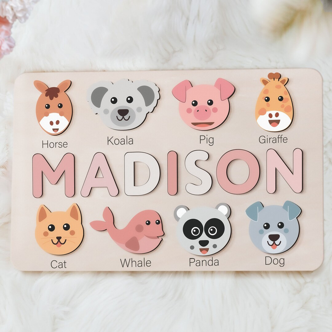 Animals Wooden Name Puzzle | Busy Board Puzzle | Toddler Toys | Baby Girl Gifts | Gift for Kids |... | Etsy (US)