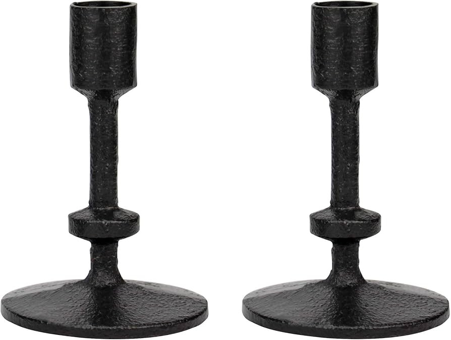 Stonebriar SB-6282A2 5" Black Cast Iron Metal Taper Candle Holder Set, Set of 2 | Amazon (US)