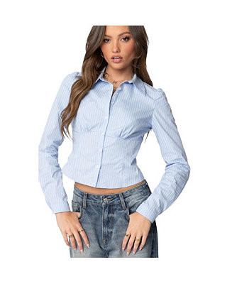 Edikted Womens Tailored Pinstripe Button Up Shirt - Macy's | Macy's