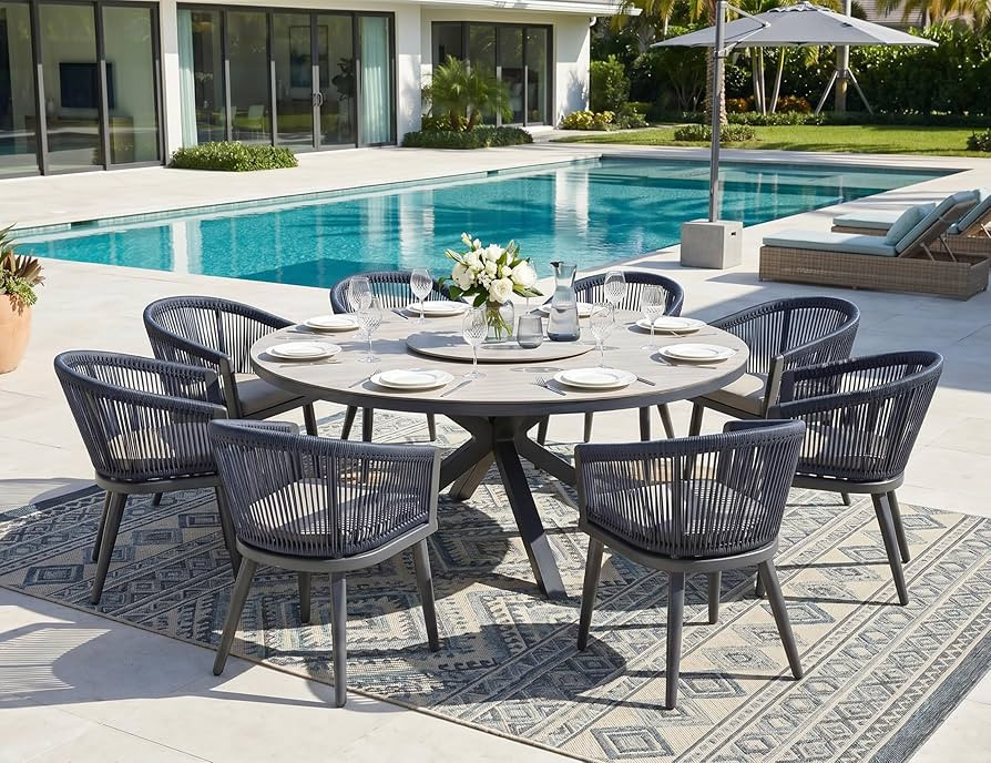 PURPLE LEAF 9-Piece Patio Dining Set with Cushions All-Weather Wicker Round Table and Chairs Gray... | Amazon (US)