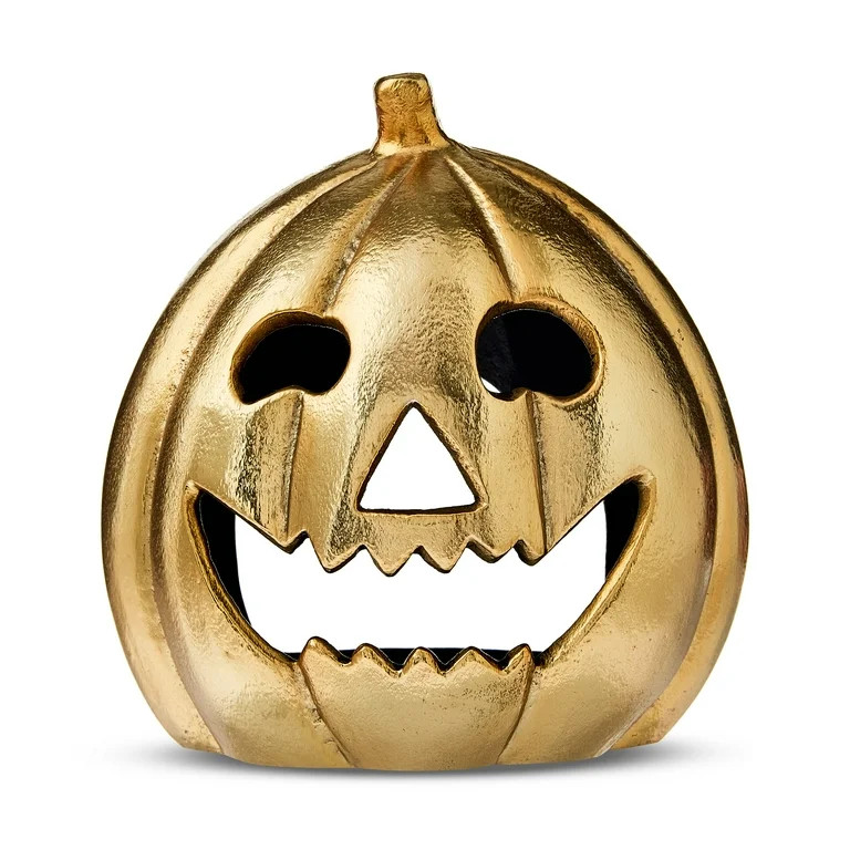 Metal Jack-o'-Lantern Candle Holder Decor, Gold, 5.75", Halloween by Way To Celebrate | Walmart (US)