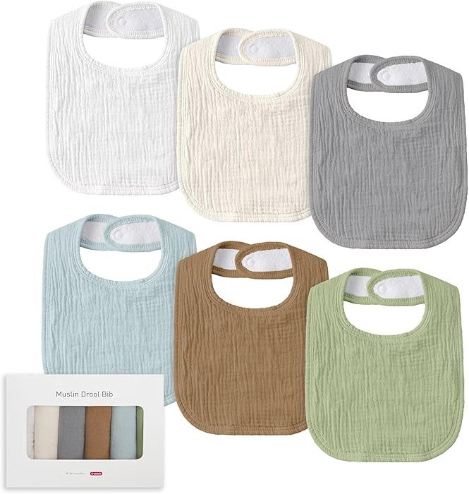 Muslin Baby Drool Bibs for Unisex Boys Girls, 6 Pack Soft Cotton Baby Bib for Teething Drooling, ... | Amazon (US)