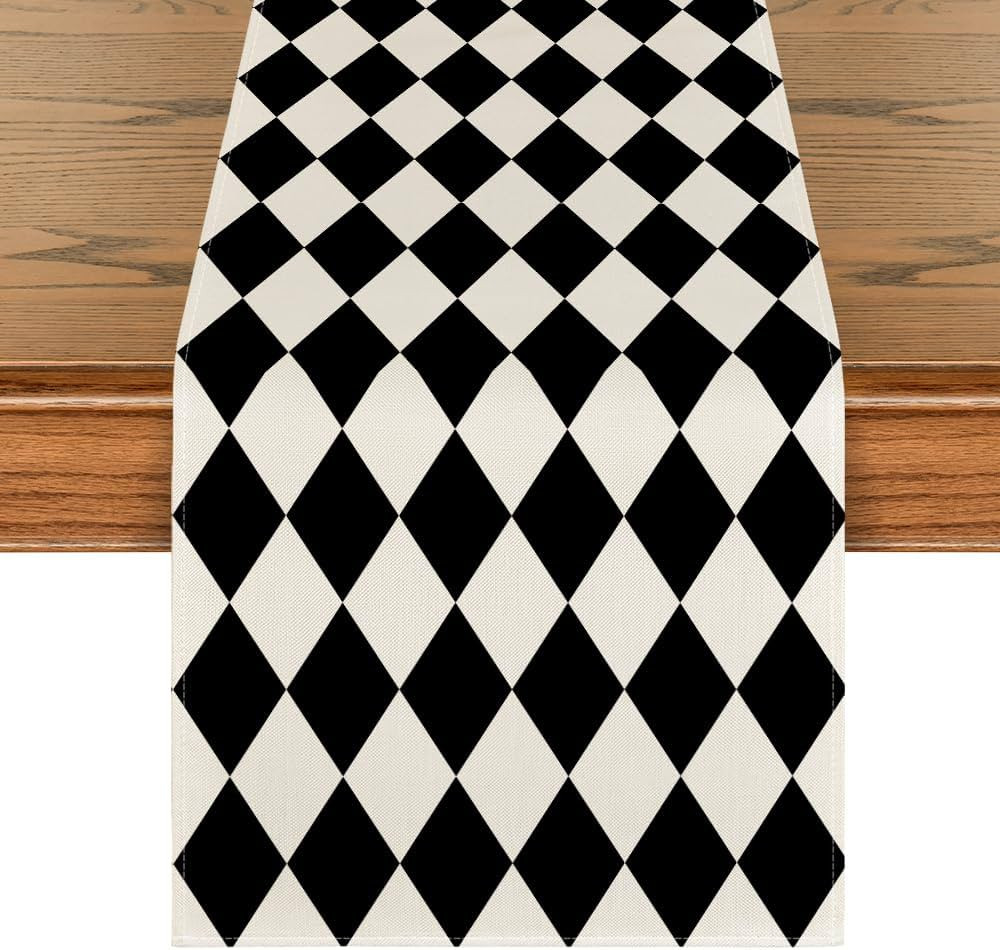 Artoid Mode Diamond Plaid Black Table Runner, Seasonal Halloween Party Kitchen Dining Table Decor... | Amazon (US)