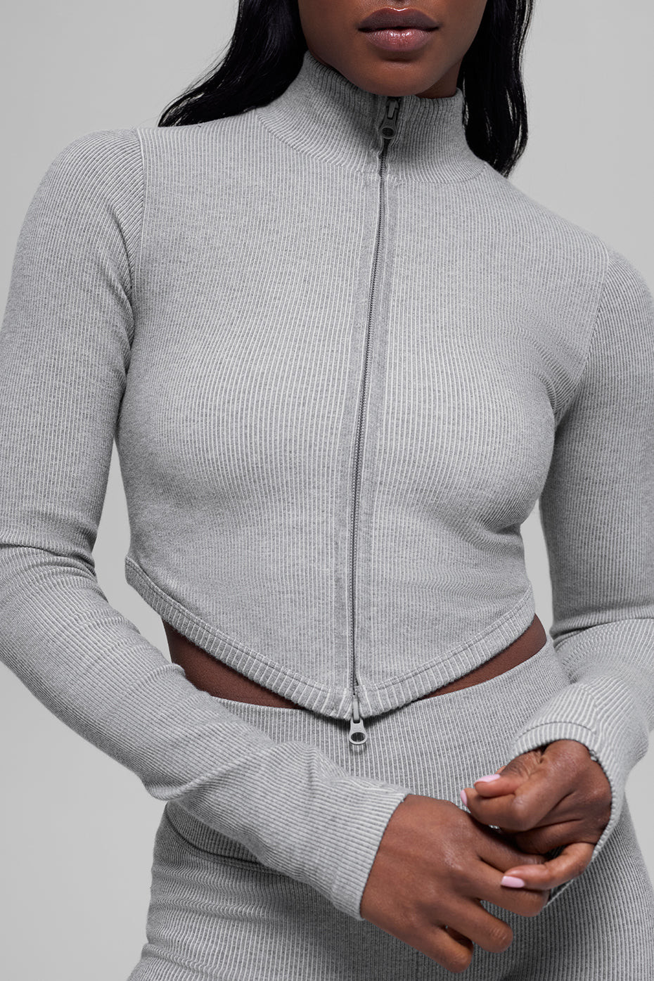 ALO | Seamless Two Tone Rib Jacket in Light Misty Grey Heather, Size: XS | Alo Yoga