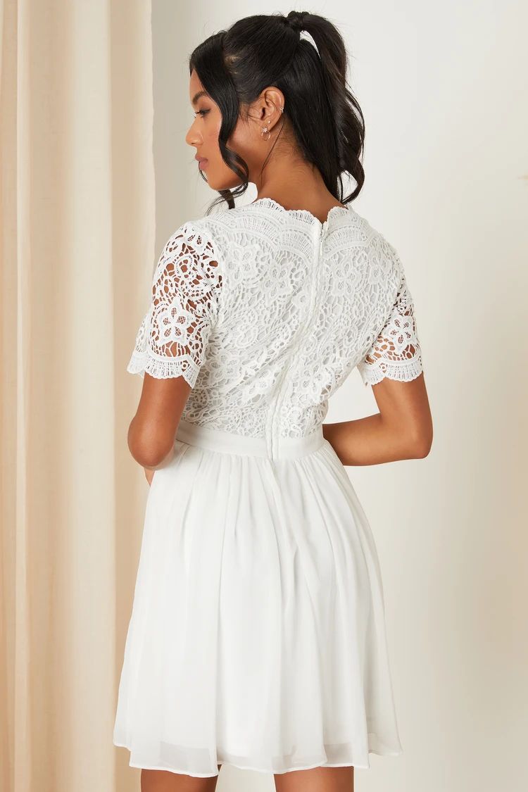 Angel in Disguise White Lace Skater Dress | Lulus