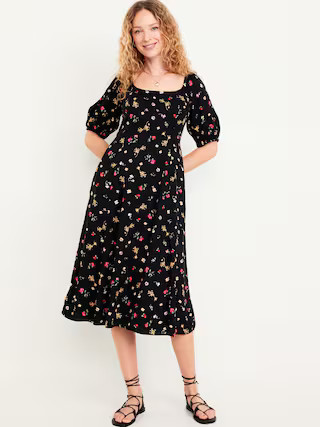 Fit & Flare Crepe Midi Dress | Old Navy (US)