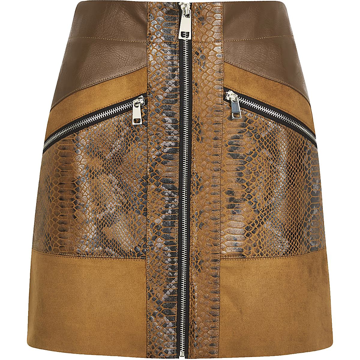 Brown snake print faux leather mini skirt | River Island (UK & IE)