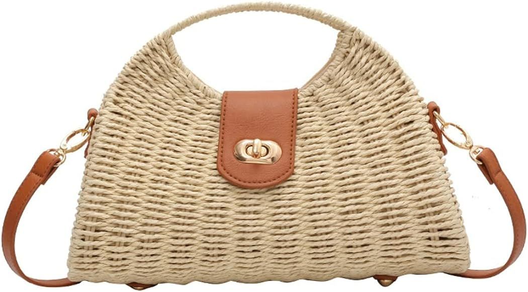 Summer Straw Bag for Women Straw Hand-woven Top-handle Handbag Crossbody Tote Clutch Bags for Tra... | Amazon (US)