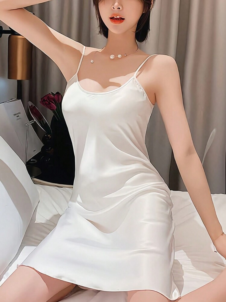 Adjustable Strap Summer Women's Sleepwear Dress, Satin Imitation Adult Camisole Dress, Spring/Aut... | SHEIN