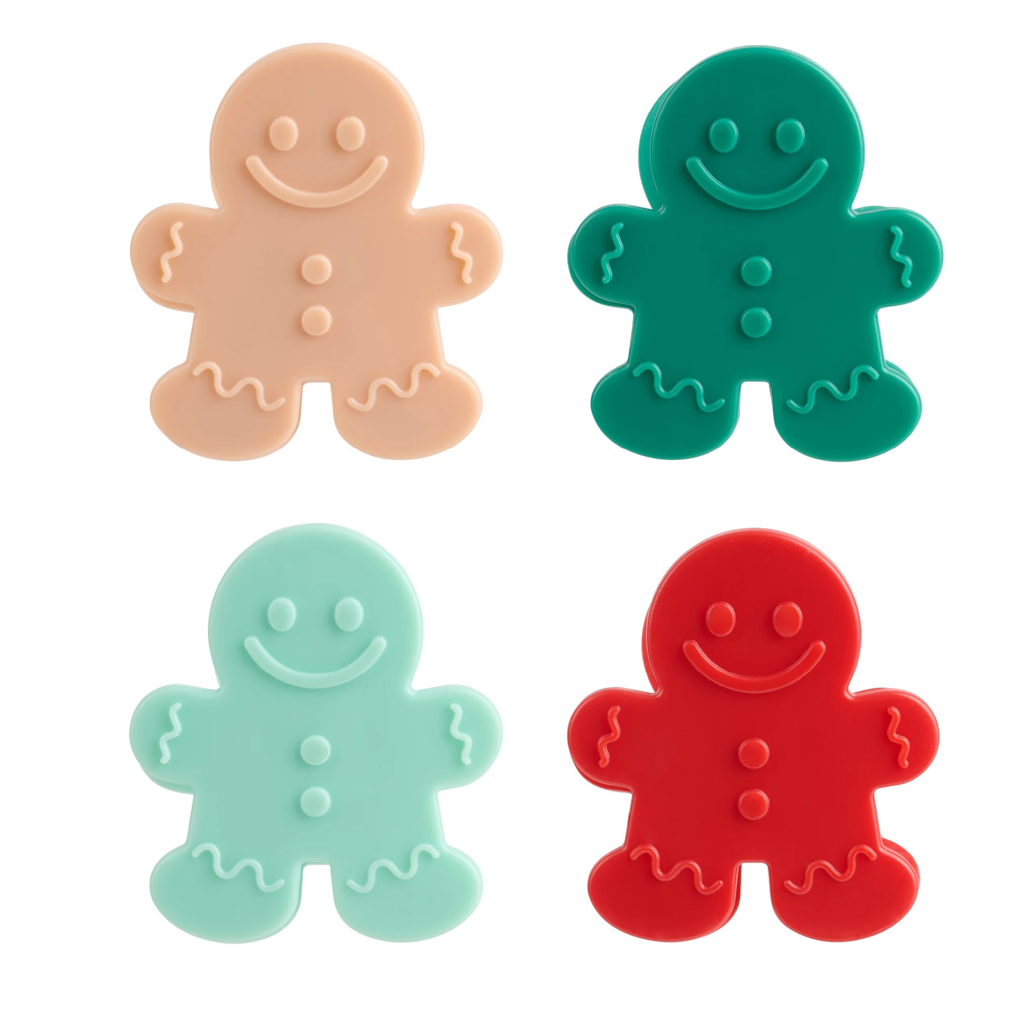 Holiday Time 4-Piece Bag Clips, Gingerbread. Red, Green, Pink and Blue - Walmart.com | Walmart (US)