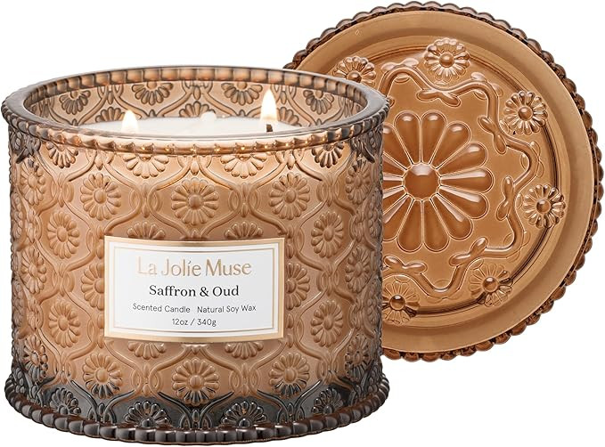 LA JOLIE MUSE Saffron & Oud Candle - Incense, Oud, Red Saffron | 12 oz Large 2-Wick Soy Wax Candl... | Amazon (US)