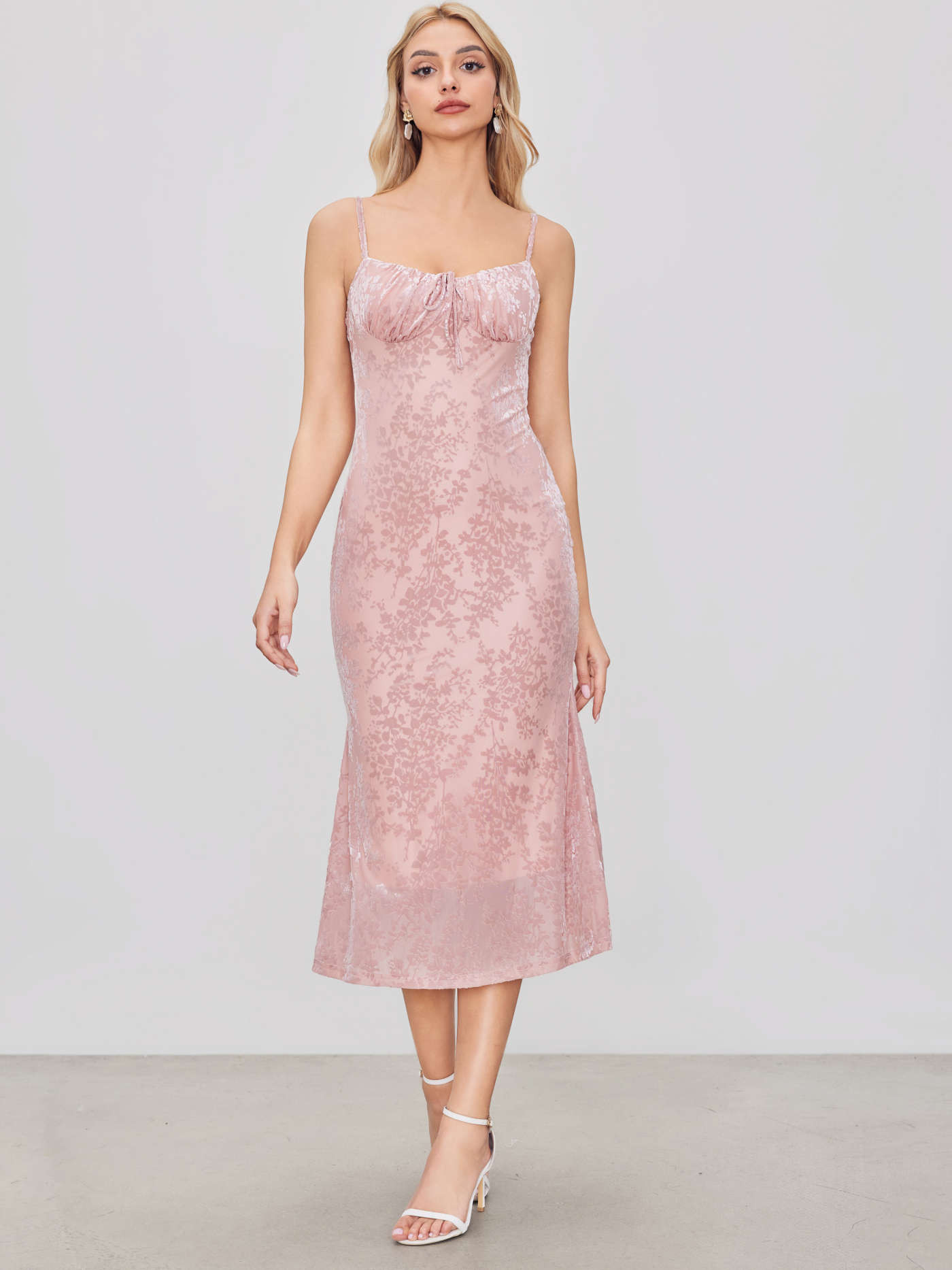 Jacquard Sweetheart Floral Knotted Midi Dress... | Cider