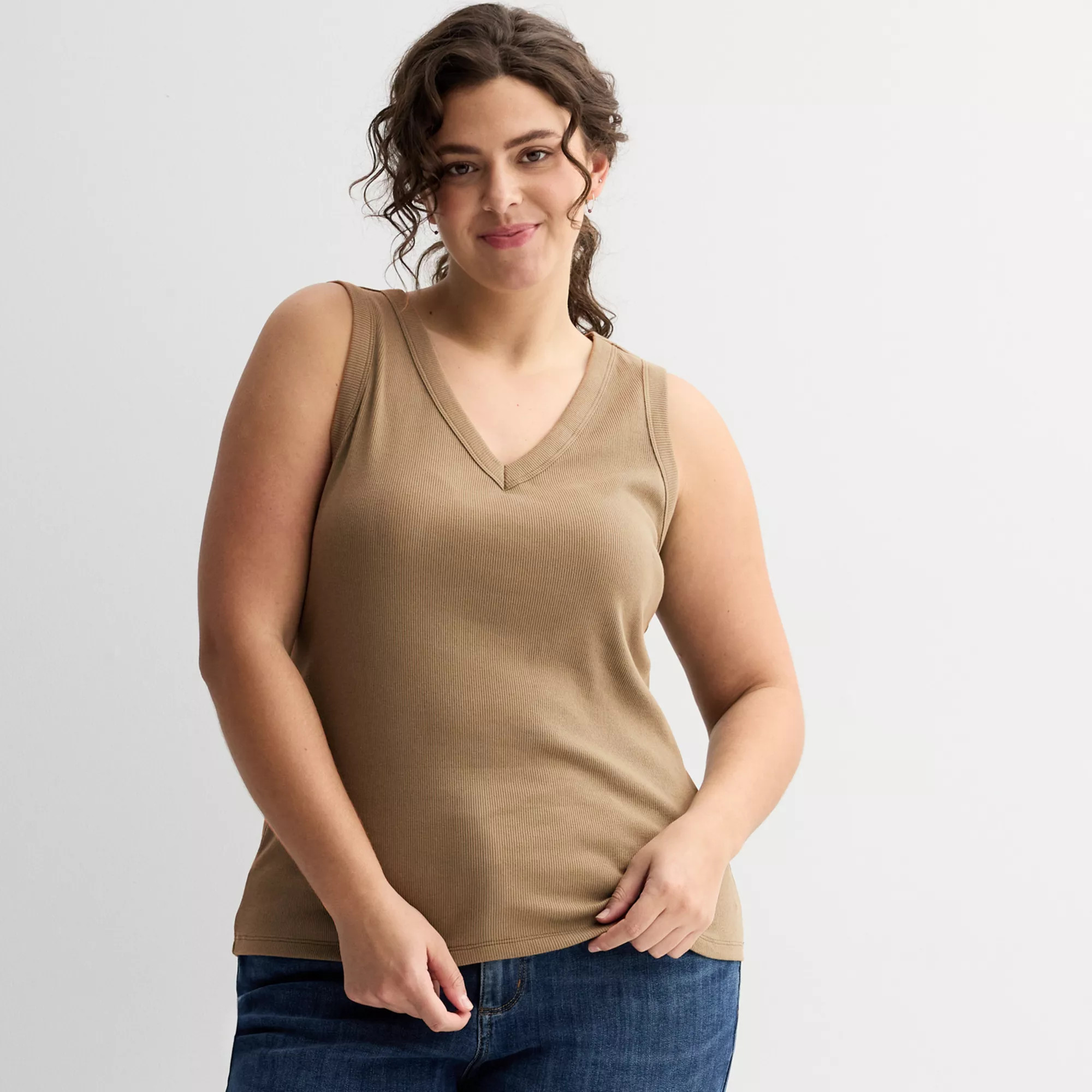 Plus Size Sonoma Goods For Life® Ribbed V-Neck Tank Top | Kohl's