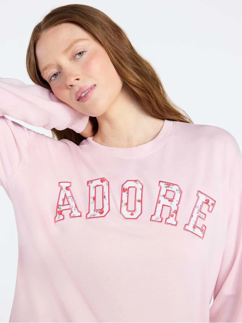 Joyspun Women's French Terry Knit Long Sleeve Lounge Sleep Top, Sizes XS-3X | Walmart (US)