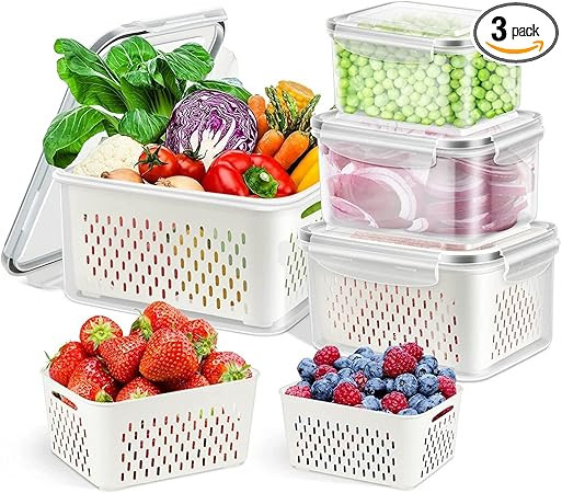 Fresh Food Storage Containers, Large Capacity Produce Saver Box with Drain Baskets & Lid for Vege... | Amazon (US)