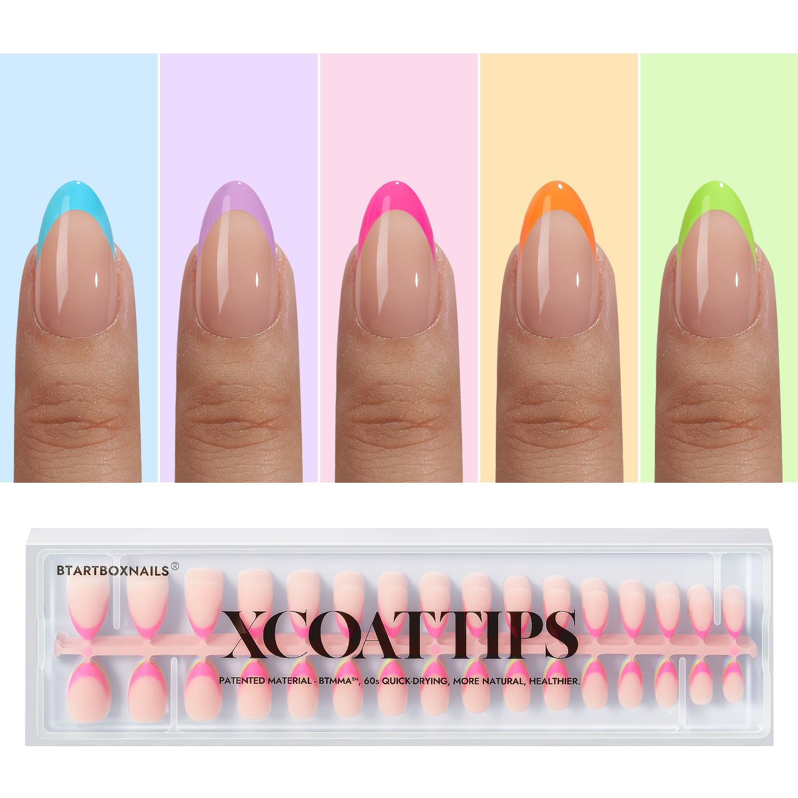 BTArtboxnails XCOATTIPS Press on Nails - French Tip Nails Short Almond, Brighter Pastel Soft Gel ... | Amazon (US)