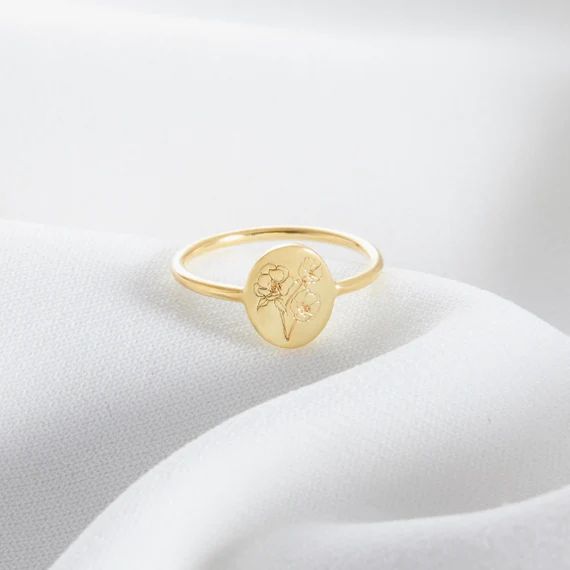 Personalized Birth Flower Ring  Custom Dainty Ring  Everyday | Etsy | Etsy (US)