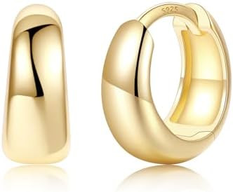 Aretes de aro gruesos chapados en oro de 14 quilates para mujer, aros pequeños y gruesos con pos... | Amazon (US)
