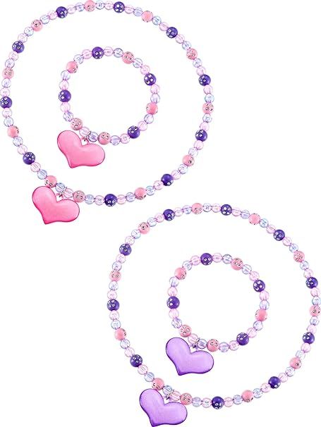 Zhanmai Necklace Bracelet Jewelry Set Boys Girls Lovely Princess Heart Shape Beads Necklace Set f... | Amazon (US)