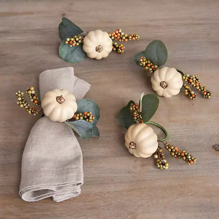 Cream Pumpkin Napkin Rings, Set of 4 | Kirkland's Home