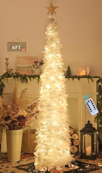 HMASYO 6FT/1.8M Pop Up Tinsel Christmas Tree with 100 Timer Lights & Remote, Collapsible Artifici... | Amazon (UK)