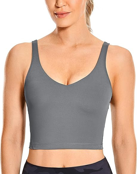 CRZ YOGA Women's Longline Sports Bra Wirefree Padded Yoga Bras Workout Running Crop Tank Tops Dar... | Amazon (US)