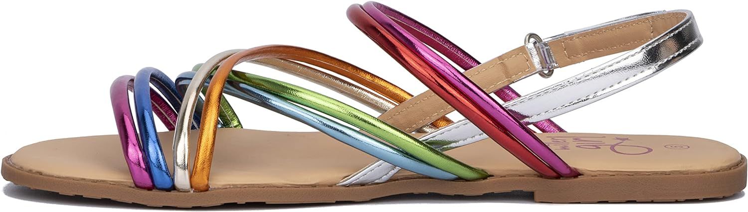 Olivia Miller Kid's Girl Fashion Shoes, Rainbow Multicolor Metalic PU Vegan Leather w Strappy Str... | Amazon (US)
