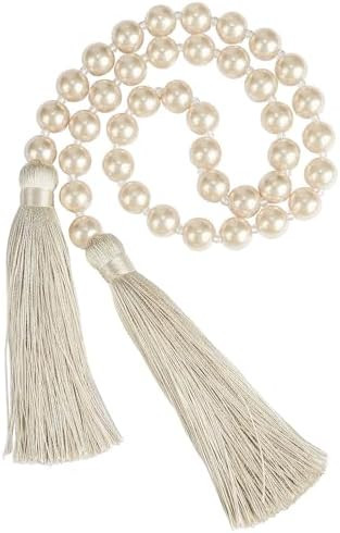 Fenghuangwu 34 Inch Pearl Glass Bead Garland with Tassels - Elegant Boho Table Decor, Fringe Wall... | Amazon (US)