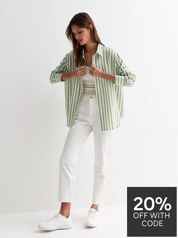 New Look Green Stripe Linen-look Long Sleeve Shirt | Very (UK)